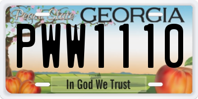 GA license plate PWW1110