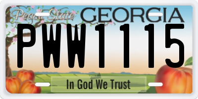 GA license plate PWW1115
