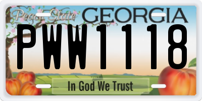 GA license plate PWW1118