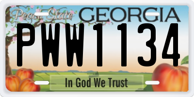 GA license plate PWW1134