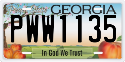 GA license plate PWW1135