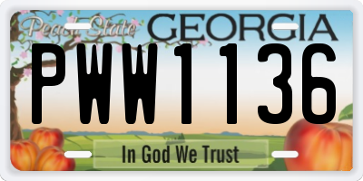 GA license plate PWW1136