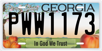 GA license plate PWW1173