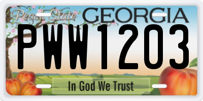 GA license plate PWW1203