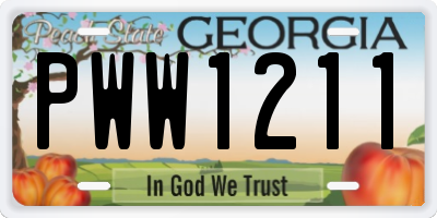 GA license plate PWW1211