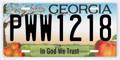 GA license plate PWW1218