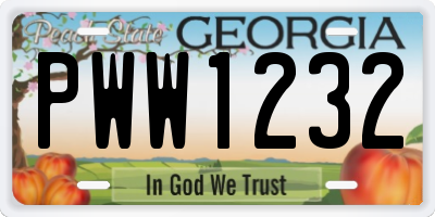 GA license plate PWW1232