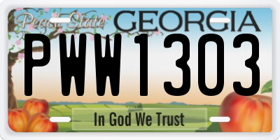 GA license plate PWW1303
