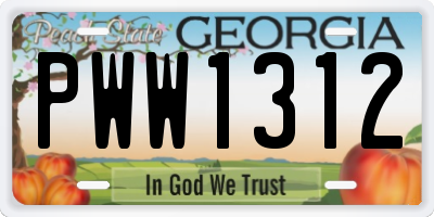 GA license plate PWW1312
