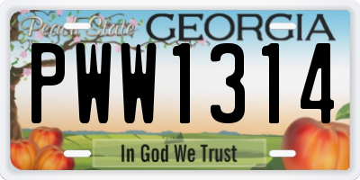 GA license plate PWW1314