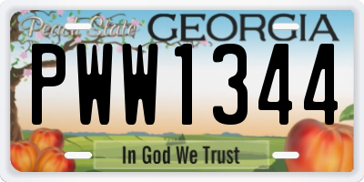 GA license plate PWW1344