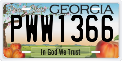 GA license plate PWW1366