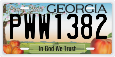 GA license plate PWW1382