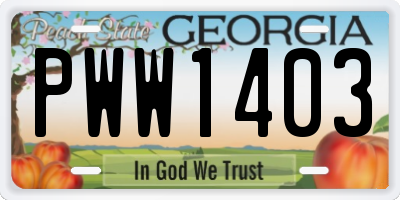 GA license plate PWW1403