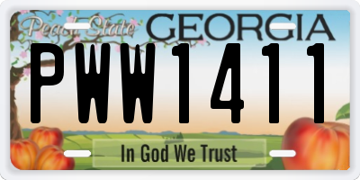GA license plate PWW1411