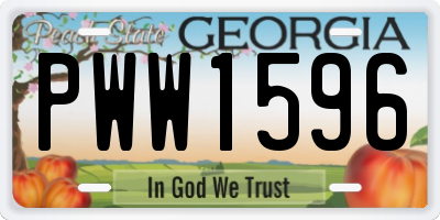 GA license plate PWW1596