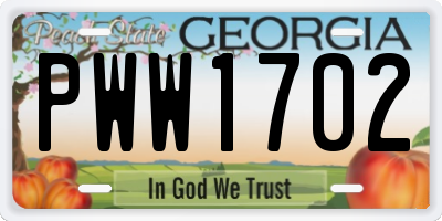 GA license plate PWW1702