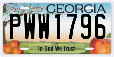GA license plate PWW1796