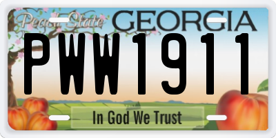 GA license plate PWW1911