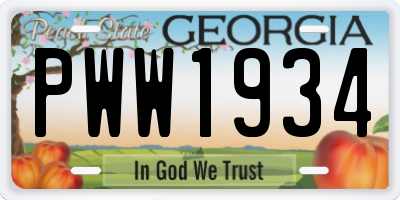 GA license plate PWW1934