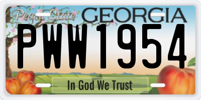 GA license plate PWW1954