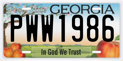 GA license plate PWW1986