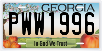 GA license plate PWW1996