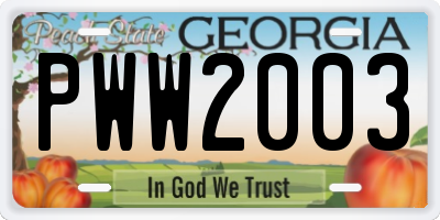 GA license plate PWW2003