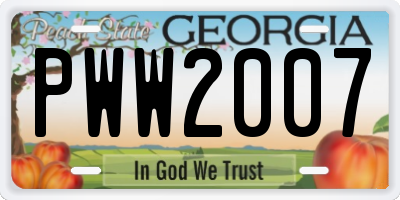GA license plate PWW2007