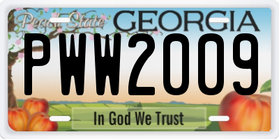 GA license plate PWW2009