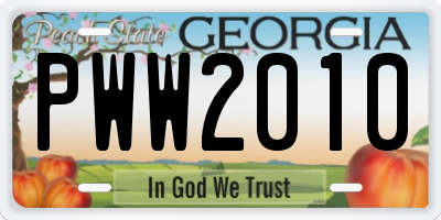 GA license plate PWW2010