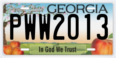 GA license plate PWW2013