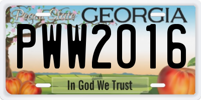 GA license plate PWW2016