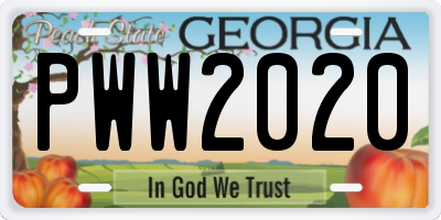 GA license plate PWW2020