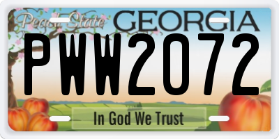 GA license plate PWW2072