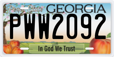 GA license plate PWW2092