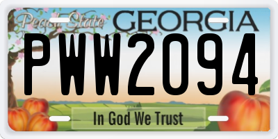 GA license plate PWW2094