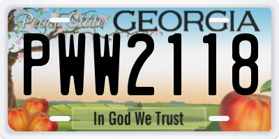 GA license plate PWW2118