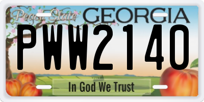 GA license plate PWW2140