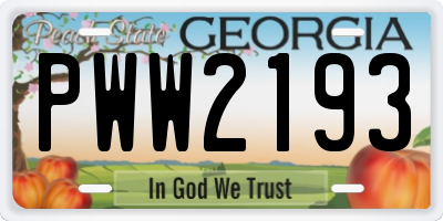 GA license plate PWW2193