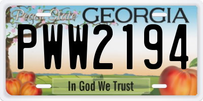 GA license plate PWW2194
