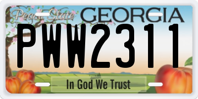 GA license plate PWW2311