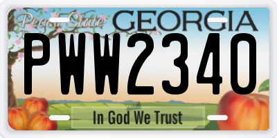 GA license plate PWW2340