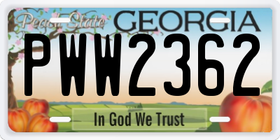 GA license plate PWW2362