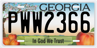 GA license plate PWW2366