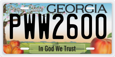 GA license plate PWW2600