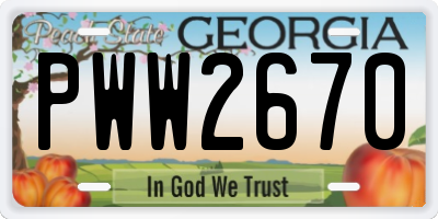 GA license plate PWW2670