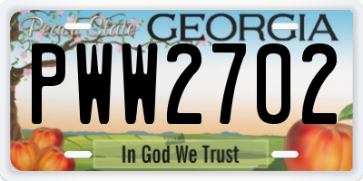 GA license plate PWW2702