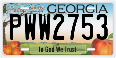 GA license plate PWW2753