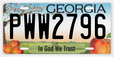 GA license plate PWW2796